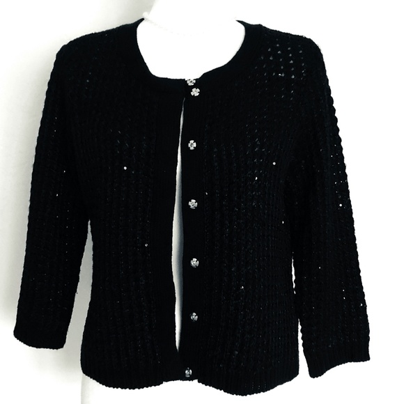 Cyrus Black Knit Sequins Cardigan Top - Picture 3 of 12